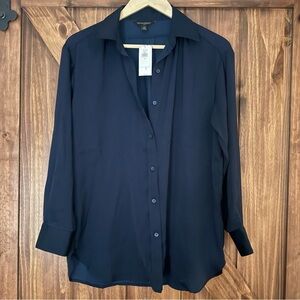 NWT Banana Republic Navy Blue Silky Button-Up Shirt XS